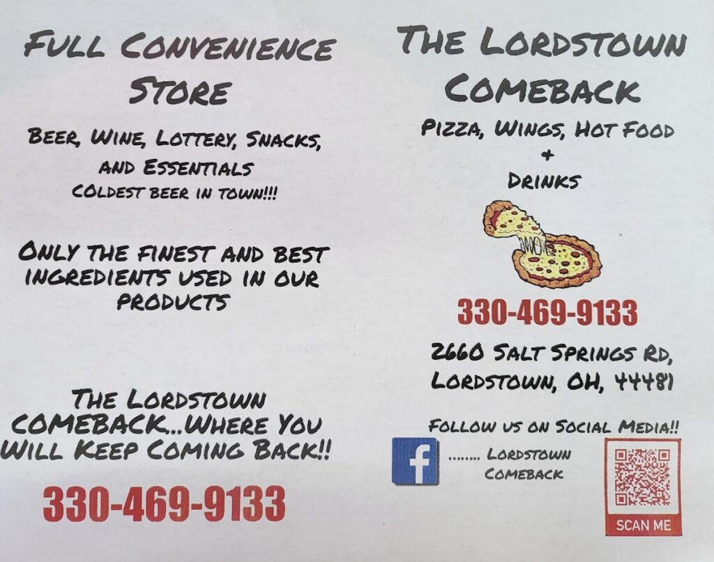 Lordstown Comeback Menu
